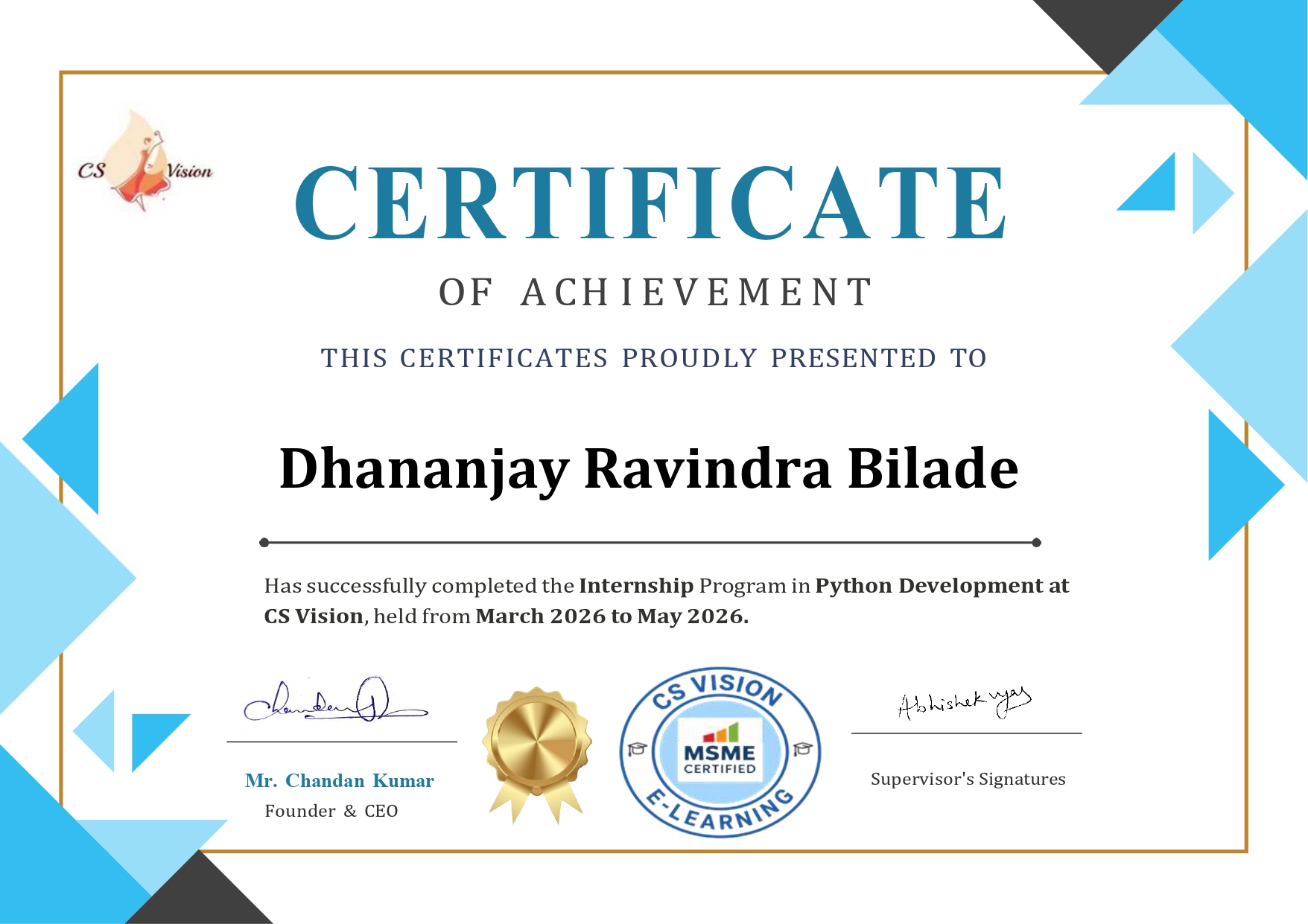 Dhananjay Certificate