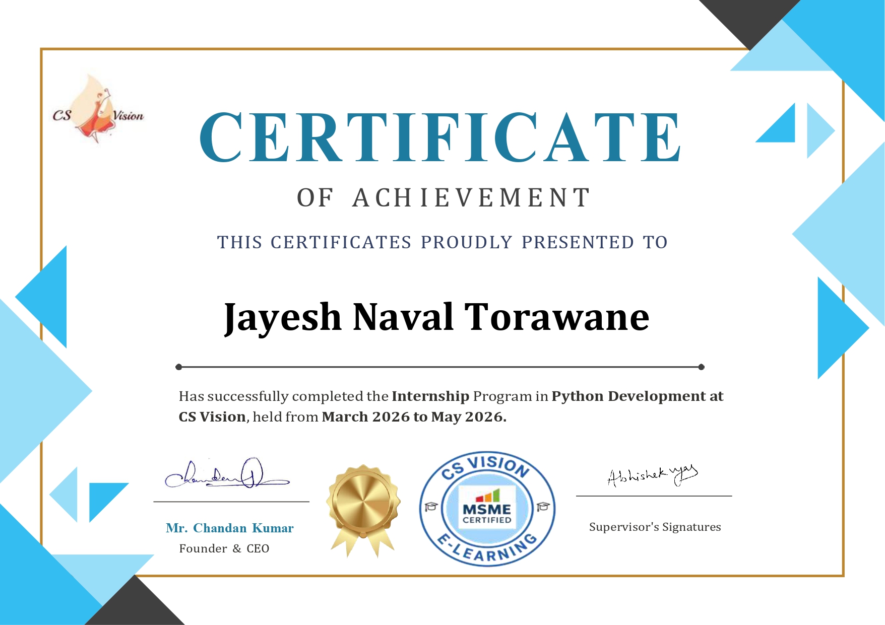Jayesh Certificate